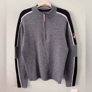 Obermeyer Merino Wool Blend Gray Long Sleeve 1/3 Zip Men’s M Ski Sweater Aspen